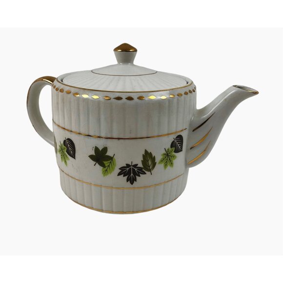Wood And Sons Teapot English Ironstone Gold Trim Leaf Design Alpine White - Picture 6 of 10